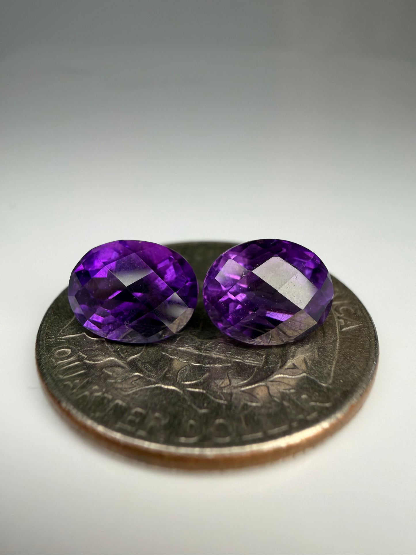 Matched Pair of Natural Oval Faceted Amethysts 4.30 Total Carats