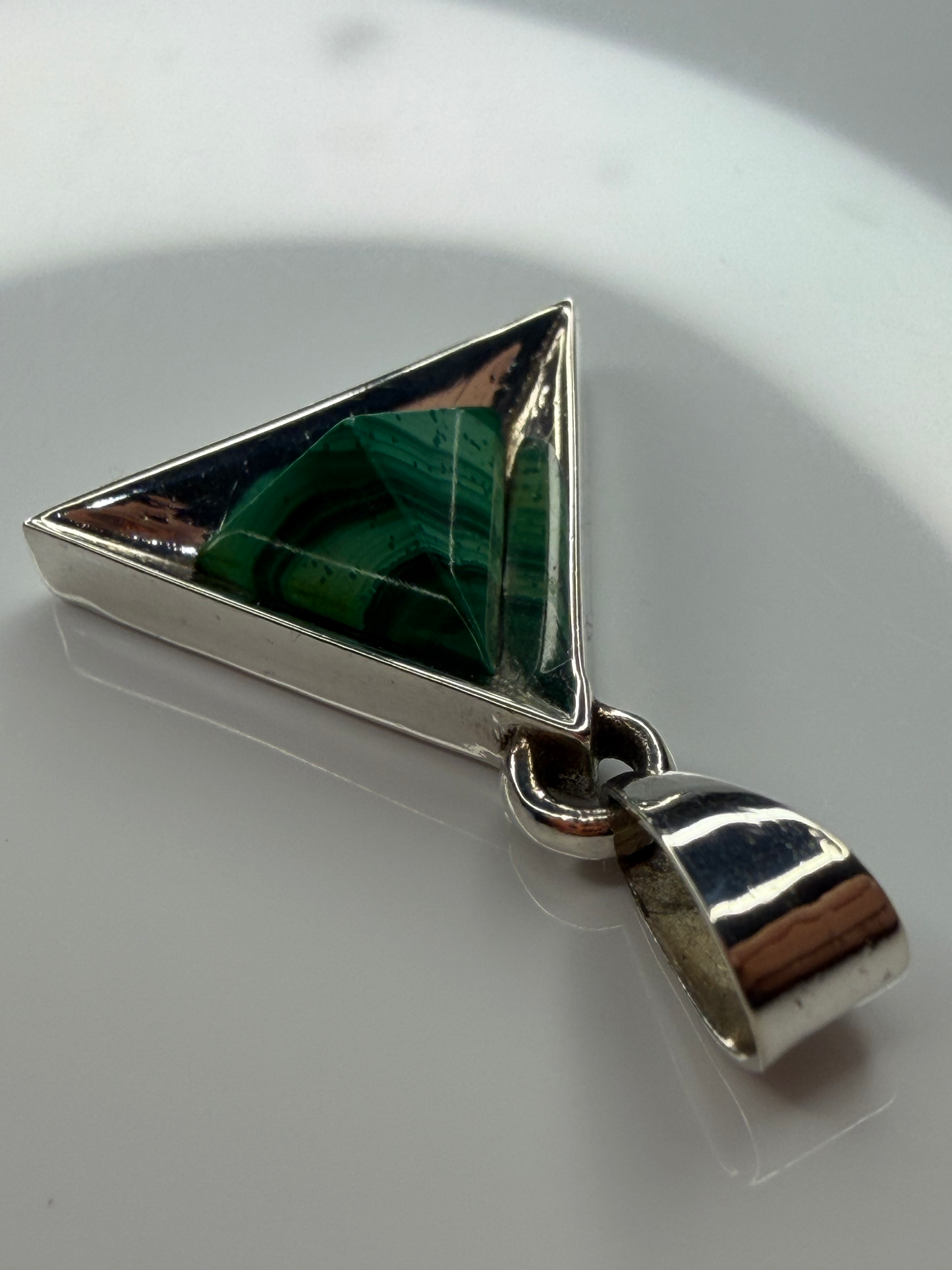 Sterling Silver Triangle Pendant with Triangle-Cut Malachite