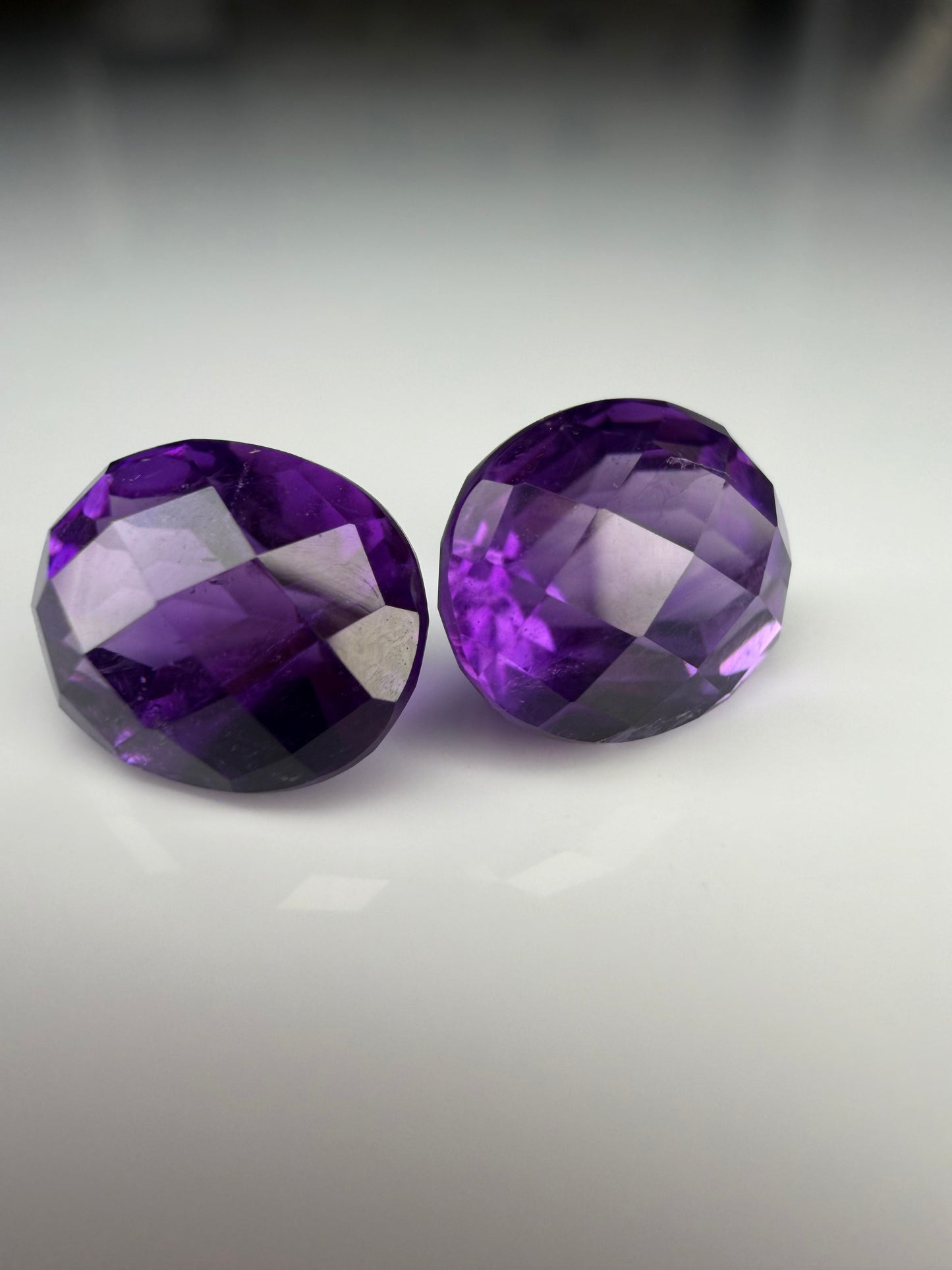 Matched Pair of Natural Oval Faceted Amethysts 4.30 Total Carats