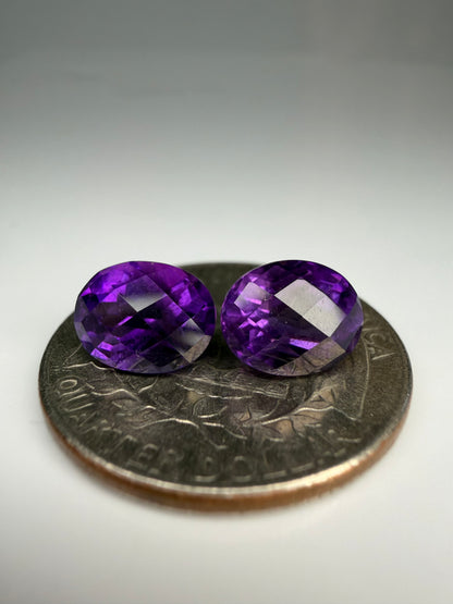 Matched Pair of Natural Oval Faceted Amethysts 4.30 Total Carats