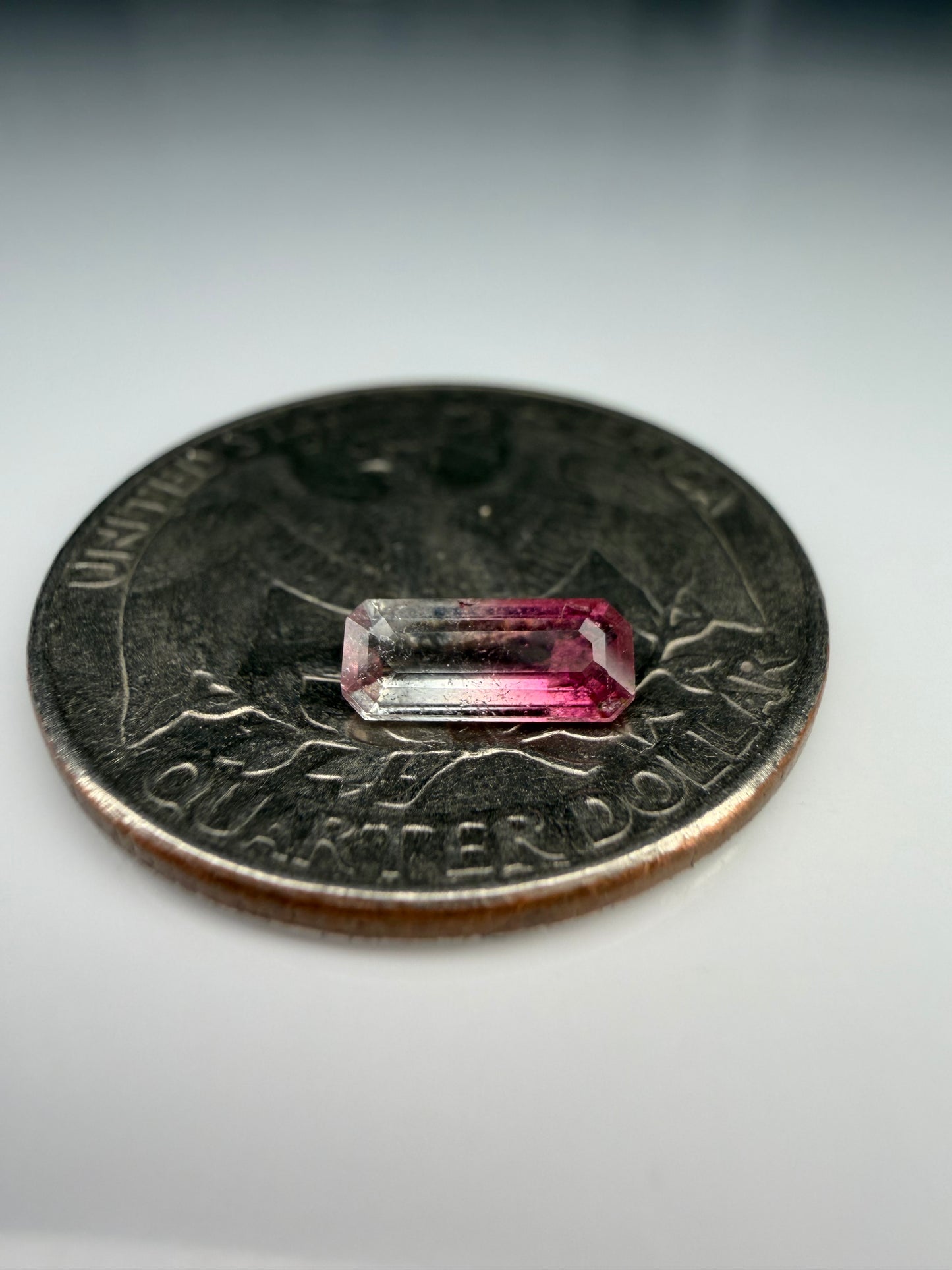 Emerald cut Hot pink & Colorless Tourmline 0.45ct