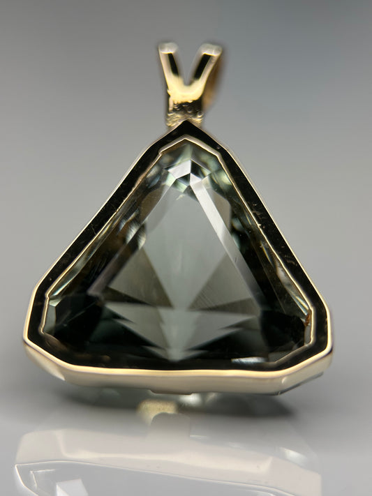 Trillion Cut Gold Praisolite Pendant