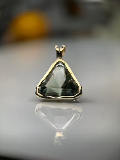 Trillion Cut Gold Praisolite Pendant