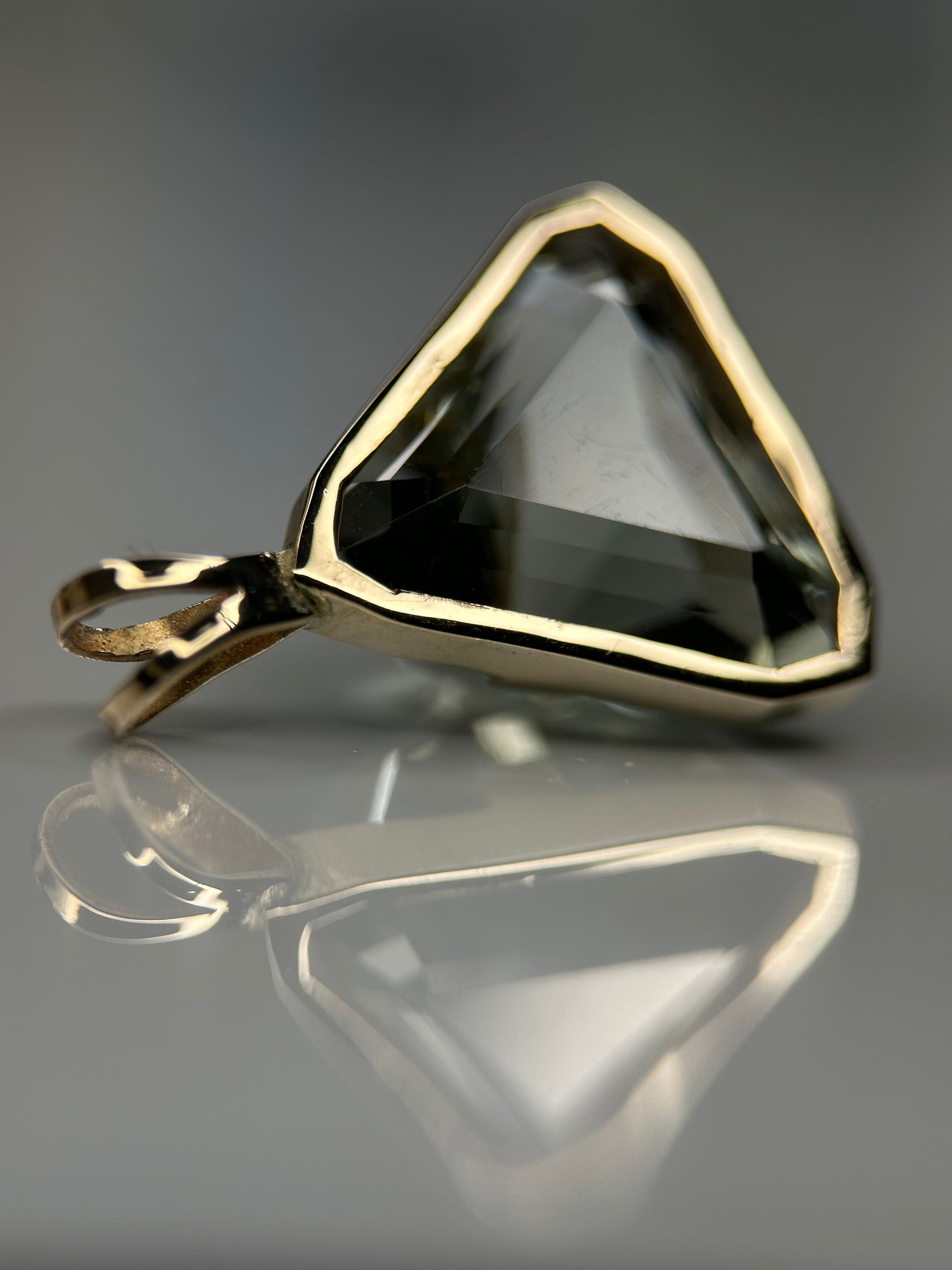 Trillion Cut Gold Praisolite Pendant