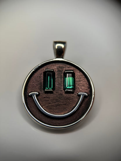 Blue-Green Tourmaline Smile Pendant In Silver