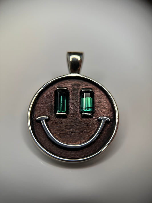 Blue-Green Tourmaline Smile Pendant In Silver