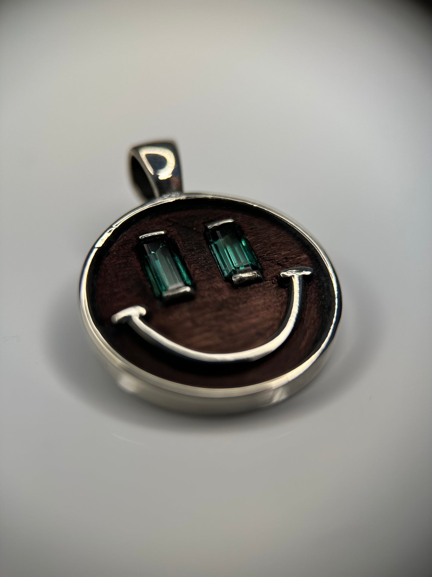 Blue-Green Tourmaline Smile Pendant In Silver