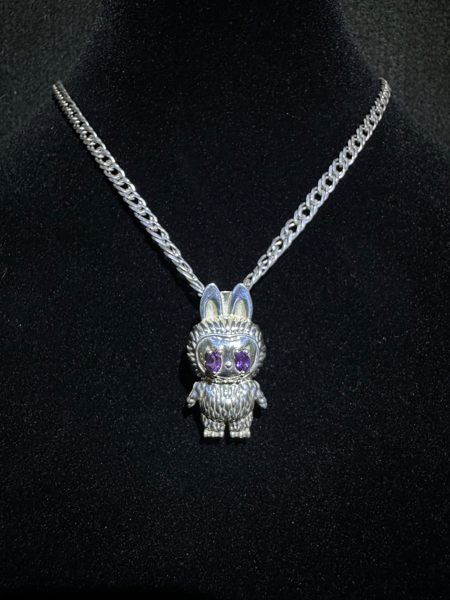 Labubu Silver Pendant With Amethyst Eyes