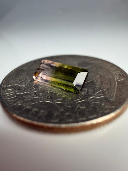 Emerald Cut  Lime Green & Colorless Bi Color Tourmaline 0.95ct