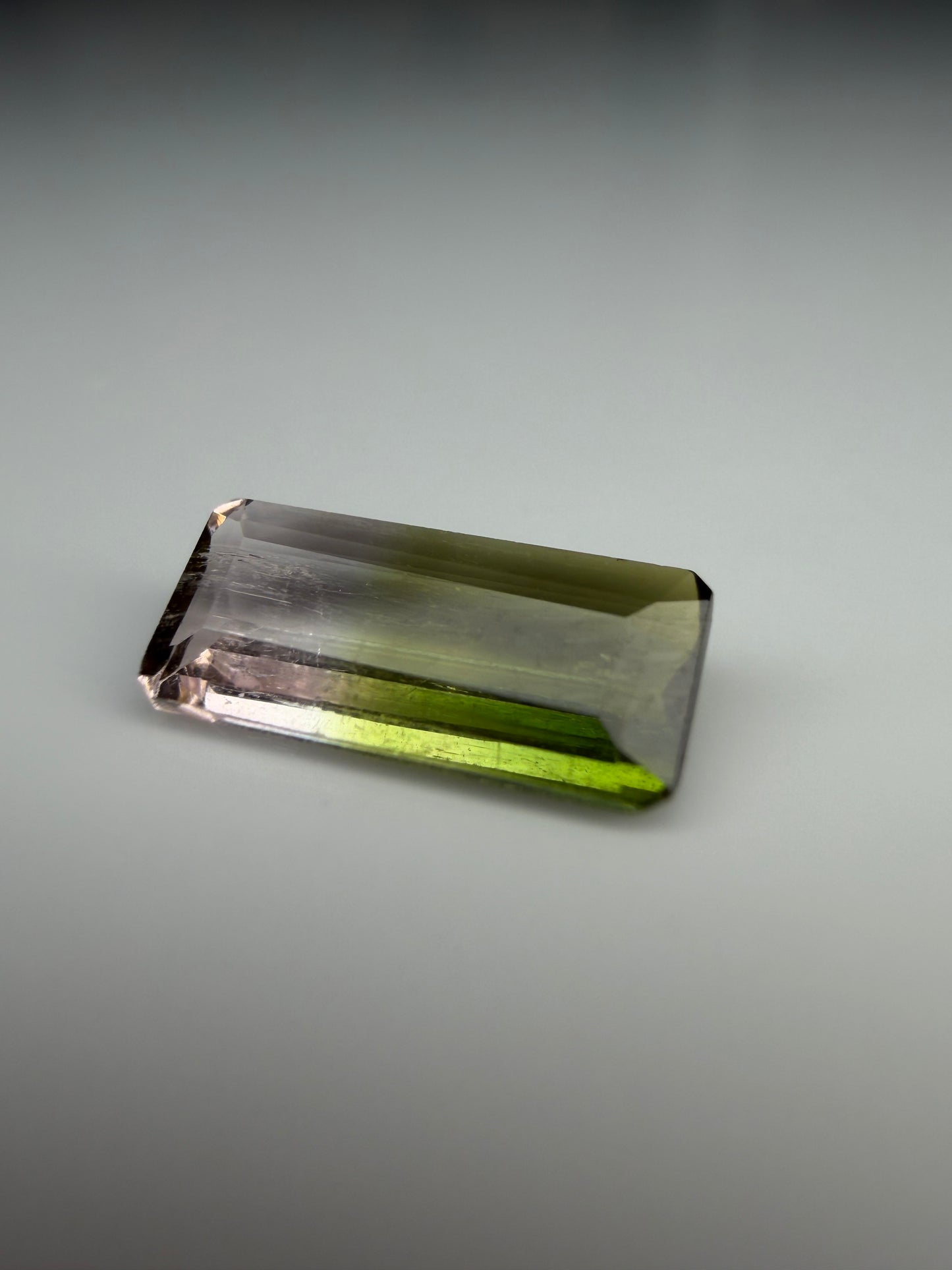 Emerald Cut  Lime Green & Colorless Bi Color Tourmaline 0.95ct