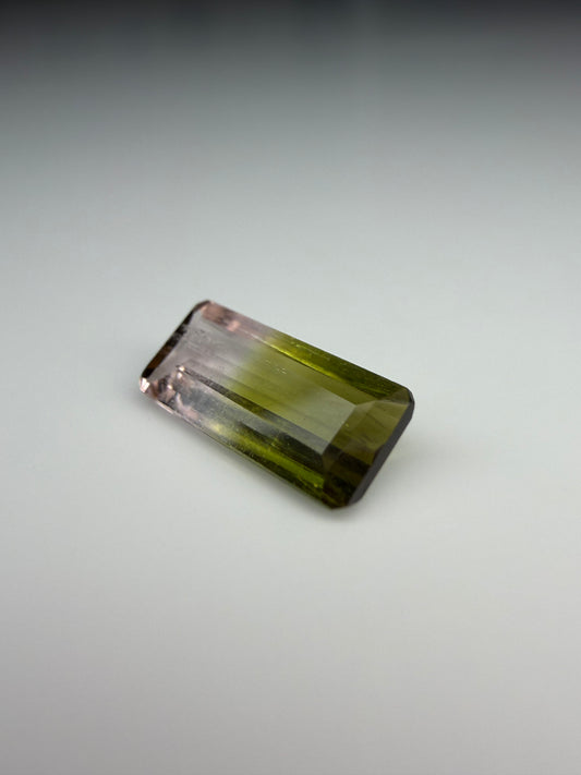 Emerald Cut  Lime Green & Colorless Bi Color Tourmaline 0.95ct
