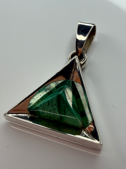 Sterling Silver Triangle Pendant with Triangle-Cut Malachite