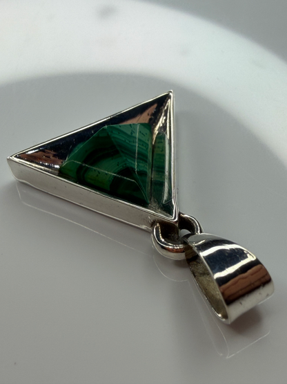 Sterling Silver Triangle Pendant with Triangle-Cut Malachite