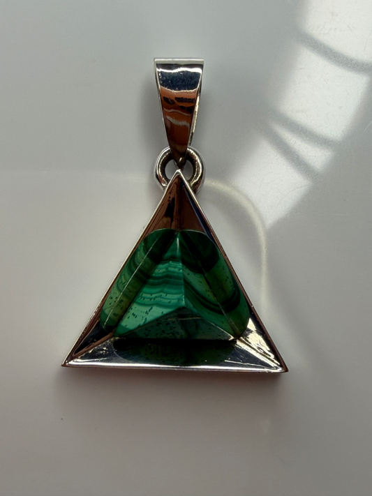 Sterling Silver Triangle Pendant with Triangle-Cut Malachite