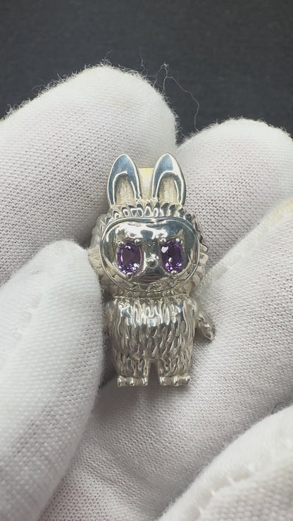 Labubu Silver Pendant With Amethyst Eyes